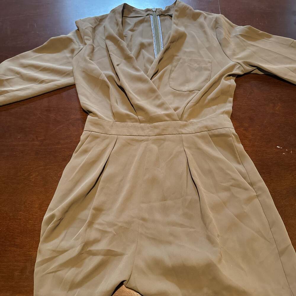 Topshop Army Olive Green Fall Onepiece Short Faux Wrap Short Romper Zip Pocket 6